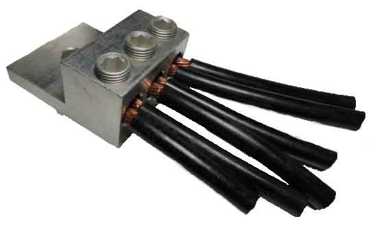 250 kcmil (4/0 AWG) - 6 AWG wire range electrical triple wire triple barrel lug